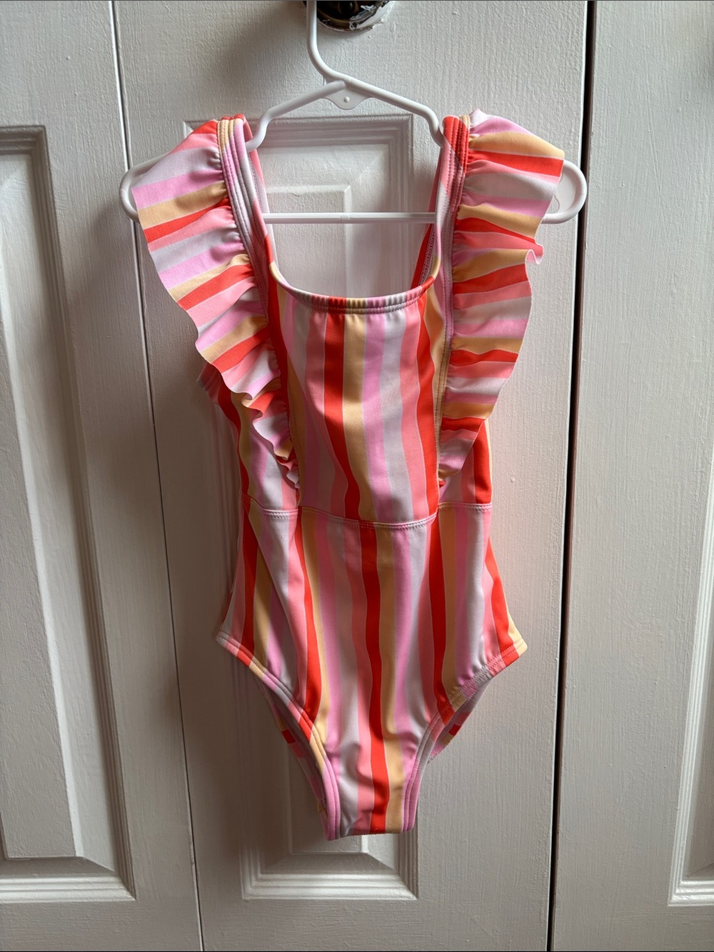 Girls Cat & Jack One-Piece Swimsuit with Ruffle Straps - Pink & Coral Stripes
